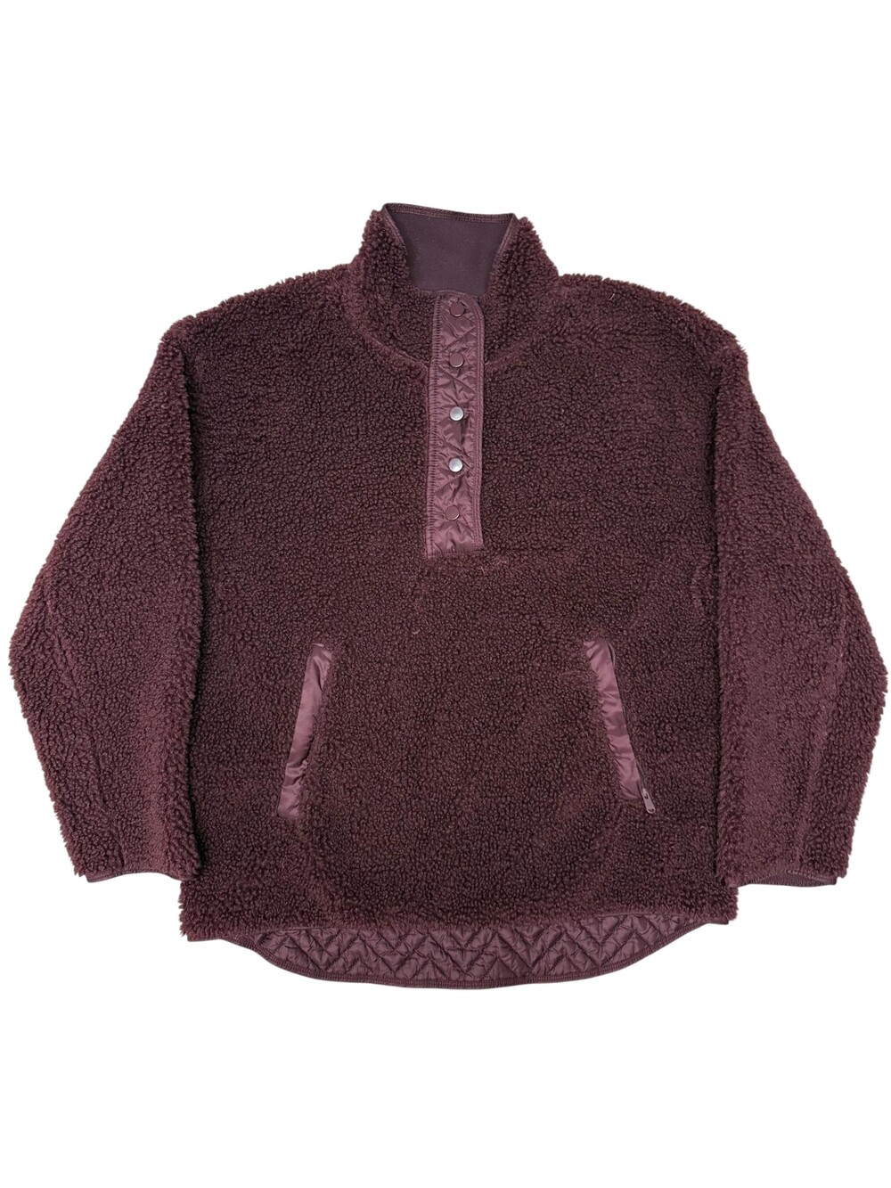 Athleta Fleece Jacket Womens Large Purple Sherpa Snap Pullover Quilted Pockets
